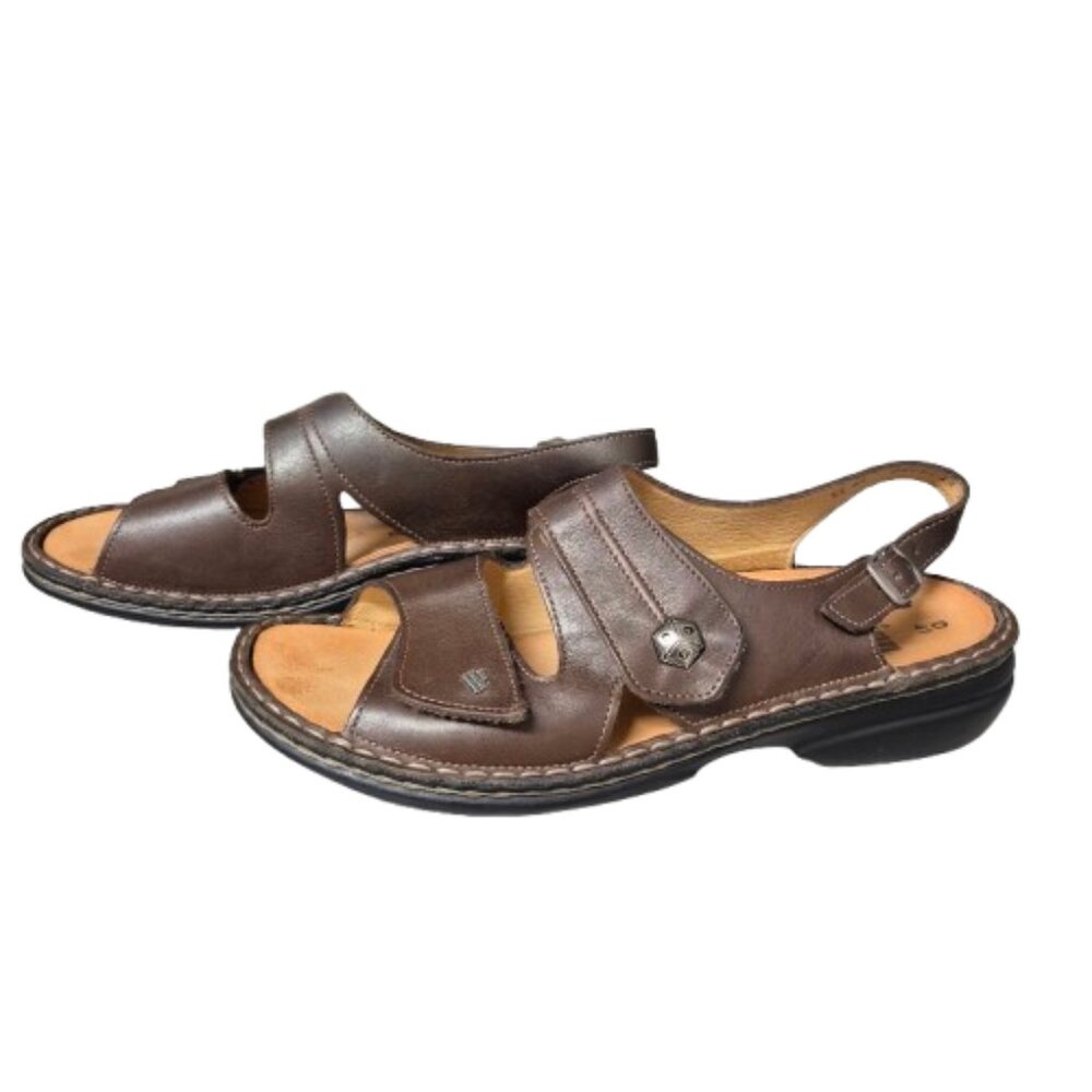 D41 Finn Comfort Germany Milos Soft Coffee Brown Leather Buckle Sandals